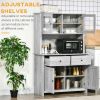 63.5" Kitchen Buffet with Hutch, Pantry Storage Ash Grey