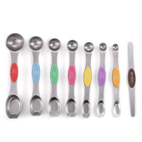 Set Of 8; Magnetic Double Sided Stainless Steel Measuring Spoons