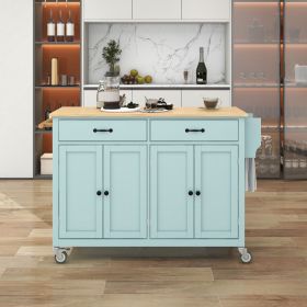 Kitchen Island with 4 Door Cabinet, Two Drawers and 2 Locking Wheels(Mint Green)