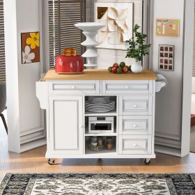 Kitchen Island with Rubber-Wood Countertop (White)