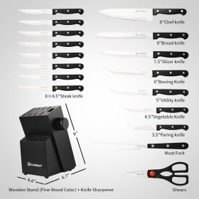 19-Piece German Steel Knife Set with Built-in Sharpener