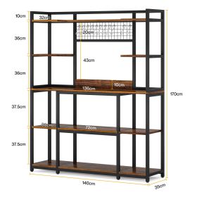 5-Tier 55" Wide Baker's Rack with 11 Hooks