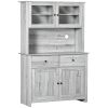 63.5" Kitchen Buffet with Hutch, Pantry Storage Ash Grey