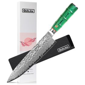 Qulajoy Chef Knife 8 Inch With Ergonomic Bamboo Shape Handle (Color: Green)