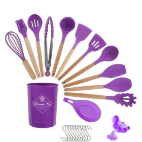 33pcs Set Wooden Handle Silicone Utensils (Color: Purple)