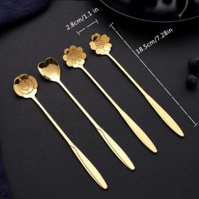 4pc set Stainless Steel Long Handle Stirring Spoon (Color: Golden, size: 4PC Set)