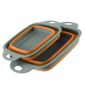 Collapsible Silicone Square Colander Set Of 2 (Color: Orange Set (1 Large + 1 Small))