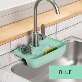 Sink Faucet Soap & Sponge Storage (Color: Blue)