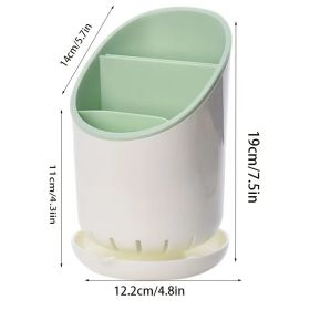 Kitchen Utensil Holder & Drying Rack For Counter With Catch Pan And Drain Hole (Color: Green)