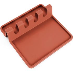 Silicone Utensil Rest With Drip Pad For Multiple Utensils (Color: Coffee)