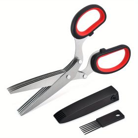 5 Blade Kitchen Herb Shears (size: Black & Red)