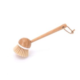 Long & Short Handled Bamboo Pot Scrubber Brush (Color: Long Handle)