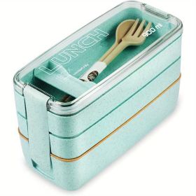 3-in-1 Bento Box Set (Color: Green)