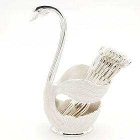 Swan Base Holder Coffee or Dessert Spoons or Fork Set (Items: Fork, Color: Silvery)