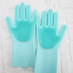 Silicone Rubber Dish Washing Glove with Scrubbing Fingers (Color: Green, size: 1 Pair)