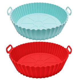 1 or 2pcs Air Fryer Reusable Silicone Liners (Color: Dark Red + Light Blue)