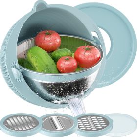 4 in 1 Colander with Mixing Bowl Set with Slicing Attachments (Color: Blue)