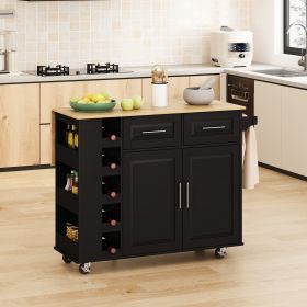 Multi-Functional Kitchen Island Cart (Color: Black)